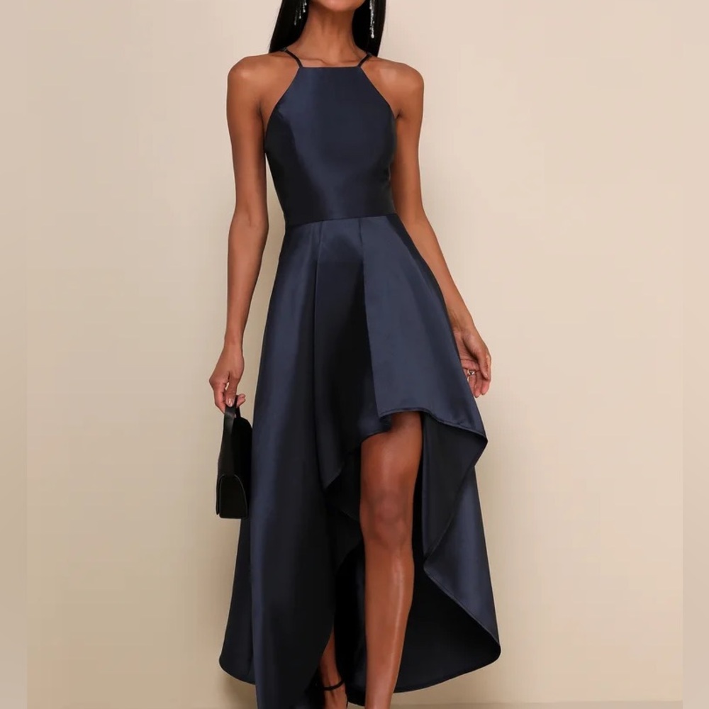 Lulus Broadway Show Navy Blue High-Low Maxi Dress
